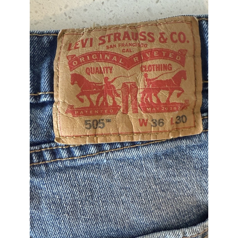 Levis 505 Jeans‎ Mens 36x30 Blue Dark Wash Cotton Regular Fit Denim Workwear